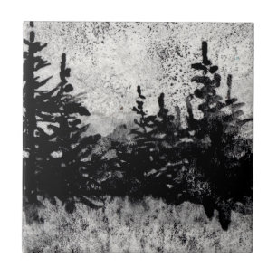 Kiefern in schwarz-weißer Farbe Fliese
