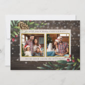 Kiefern und Beeren| Holz und Gold Weihnachtsgesche Einladung (Vorderseite)