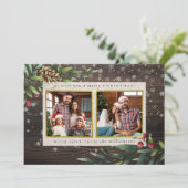 Kiefern und Beeren| Holz und Gold Weihnachtsgesche Einladung (Stehend Vorderseite)