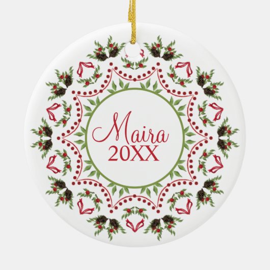 Kiefern und Beeren Mandala Foto Ornament (Hinten)