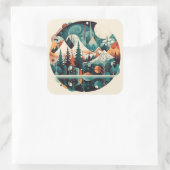 Kiefern und Berge, individuell anpassbar Quadratischer Aufkleber (Tasche)