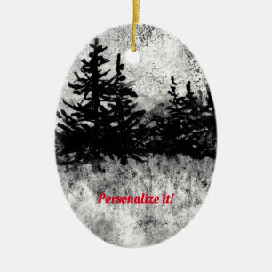 Kiefern und Nebel Keramik Ornament