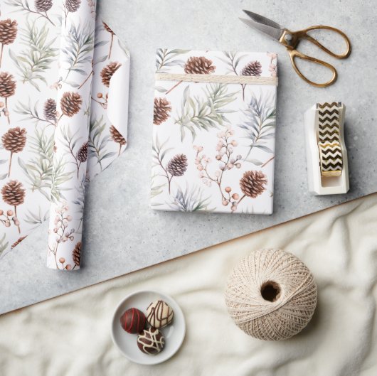 Kiefernäste und Äste mit Beeren Geschenkpapier (Kunsthandwerk)
