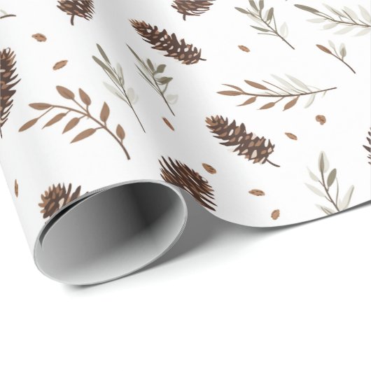 Kiefernäste und Äste mit Beeren Geschenkpapier (Rolleneckpunkt)