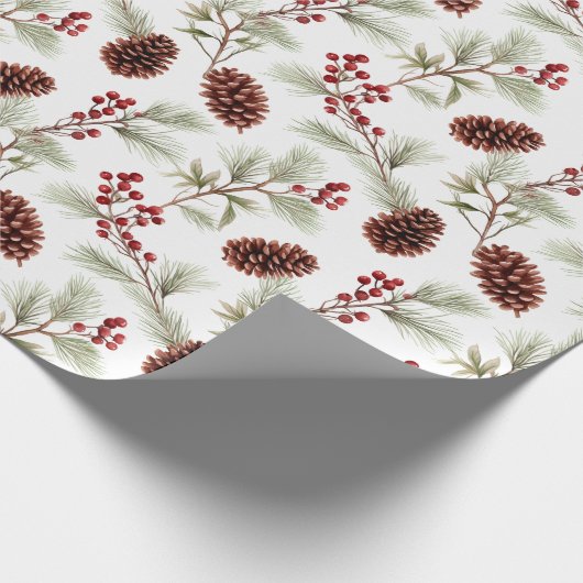 Kiefernäste und Äste mit Beeren Geschenkpapier (Ecke)