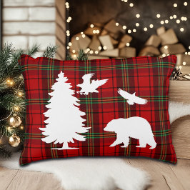 Kiefernbärenadler auf dem Roten Schwarzen Tartan Dekokissen