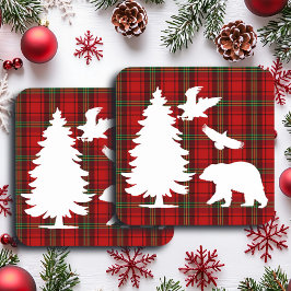 Kiefernbärenadler auf dem Roten Schwarzen Tartan Getränkeuntersetzer