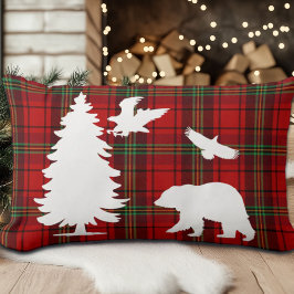 Kiefernbärenadler auf dem Roten Schwarzen Tartan Lendenkissen