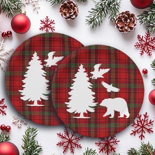 Kiefernbärenadler auf dem Roten Schwarzen Tartan Pappteller