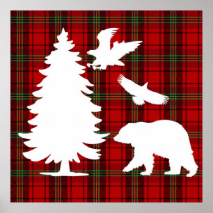 Kiefernbärenadler auf dem Roten Schwarzen Tartan Poster