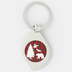 Kiefernbärenadler auf dem Roten Schwarzen Tartan Schlüsselanhänger