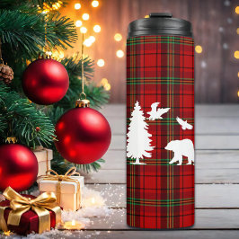 Kiefernbärenadler auf dem Roten Schwarzen Tartan Thermosbecher