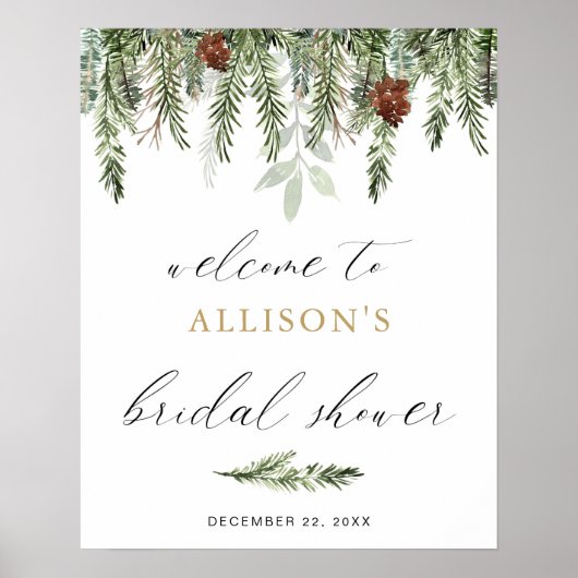 Kiefernbaum Akkorde Winterwillkommenzeichen Brautp Poster (Vorne)