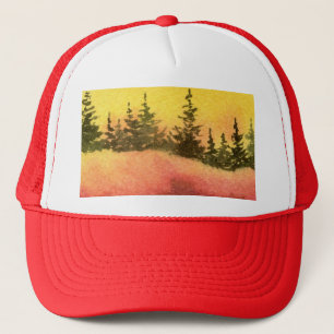 Kiefernbaum auf einem Rücken bei Sonnenaufgang ode Truckerkappe