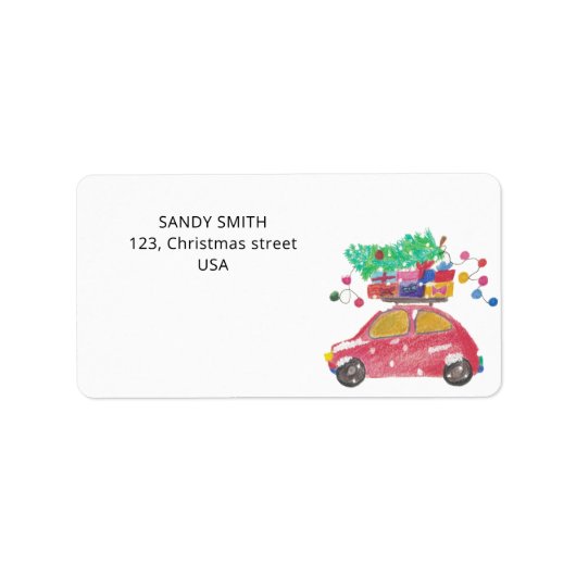 Kiefernbaum auf rotem Auto Adressaufkleber (Vorne)