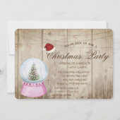 Kiefernbaum, Globe, String-Leuchten, Holzstruktur Einladung (Vorderseite)