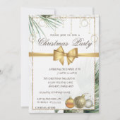 Kiefernbäume, Bälle, Bow Gold Weihnachtsbäume Part Einladung (Vorderseite)