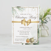 Kiefernbäume, Bälle, Bow Gold Weihnachtsbäume Part Einladung (Stehend Vorderseite)