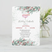 Kiefernbäume Branches Red Berries Drinken Weihnach Einladung (Stehend Vorderseite)