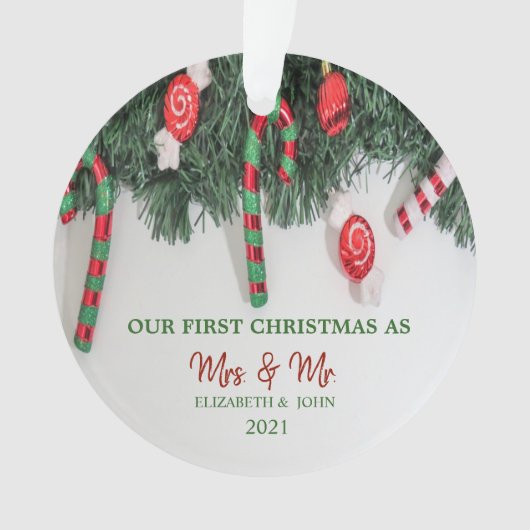 Kiefernbäume Candy, unsere ersten Weihnachten Ornament (Vorderseite)