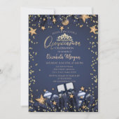 Kiefernbäume, Diamanten Navy Blue Quinceañera Einladung (Vorderseite)