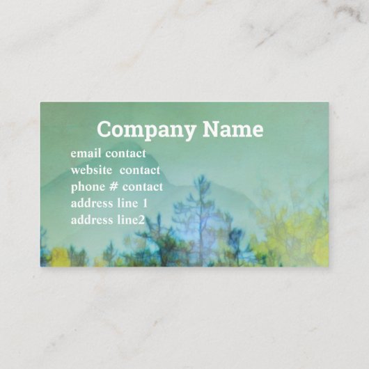 Kiefernbäume Gebirgswasserwelt Kunst aquamarin Visitenkarte (Rückseite)
