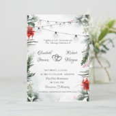 Kiefernbäume, Hochzeit von Poinsettia Einladung (Stehend Vorderseite)