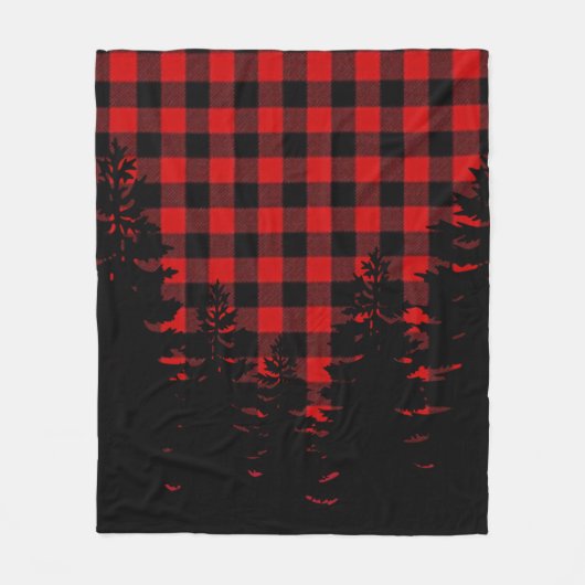 Kiefernbäume, roter schwarzer Büffel kariert Fleecedecke (Vorderseite)
