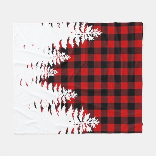 Kiefernbäume, roter schwarzer Büffel kariert Fleecedecke (Vorderseite (Horizontal))