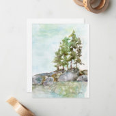 Kiefernbäume Wasser & Felsen Aquarell von BWCAW, M Mitteilungskarte (Vorderseite/Rückseite Beispiel)