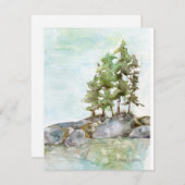Kiefernbäume Wasser & Felsen Aquarell von BWCAW, M Mitteilungskarte (Vorne/Hinten)