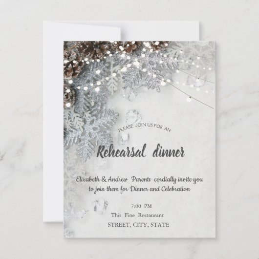 Kiefernfisch, Schneeflocken Probe Abendessen Einladung (Vorderseite)