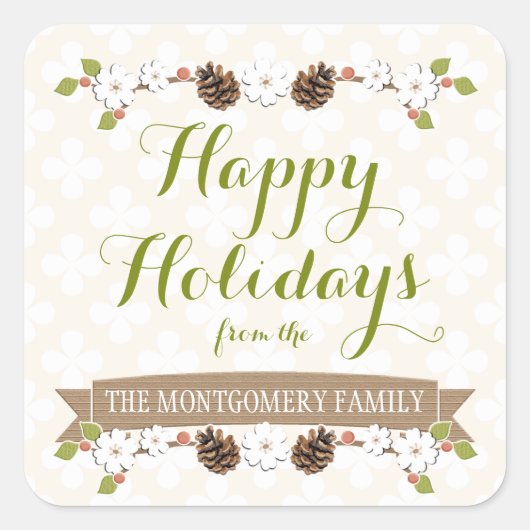 Kiefernfisch und Blütenlaurel mit Beeren Quadratischer Aufkleber (Vorderseite)