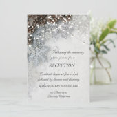 Kiefernfüße, Schneeflocken Hochzeitsempfang Einladung (Stehend Vorderseite)