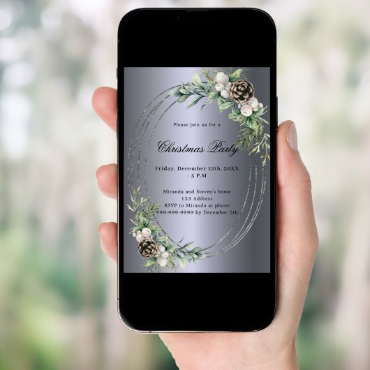 Kieferngrün Silber Weihnachten Party Einladung