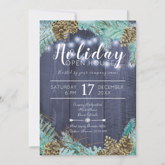 Kieferngrüne Äste mit Kiefernwald, offenes Ferienh Einladung (Vorderseite)