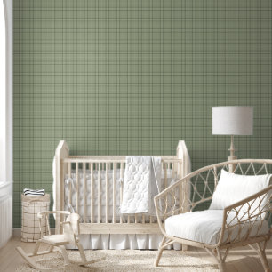 Kiefernhirsch-Karo - Salbeigrünes Cabincore-Tartan Tapete