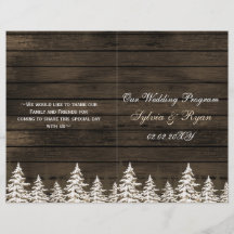 Kiefernholzbäume, gefaltetes Winterhochzeitprogram