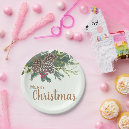 Kiefernkegel und -grün Weihnachten Pappteller (Party)