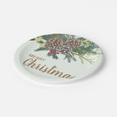 Kiefernkegel und -grün Weihnachten Pappteller (Schrägansicht)