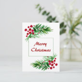 Kiefernkiefer, handgemalt, rote Berries Feiertagspostkarte (Stehend Vorderseite)