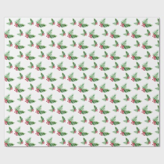 Kiefernkiefer, handgemalt, rote Berries Geschenkpapier (Flach)