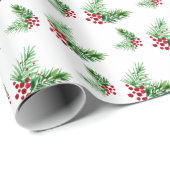 Kiefernkiefer, handgemalt, rote Berries Geschenkpapier (Rolleneckpunkt)