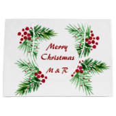 Kiefernkiefer, handgemalt, rote Berries Große Geschenktüte (Vorderseite)