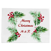 Kiefernkiefer, handgemalt, rote Berries Große Geschenktüte (Rückseite)