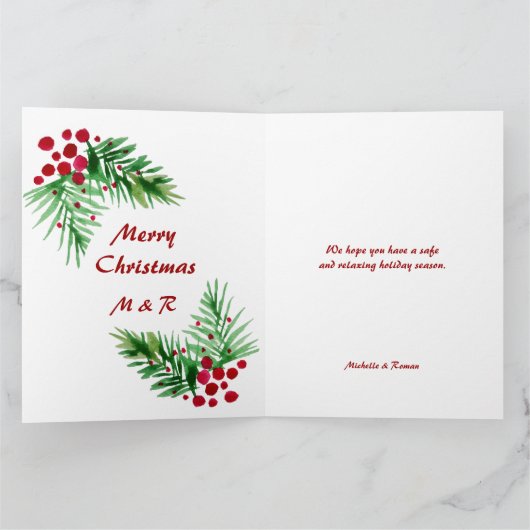 Kiefernkiefer, handgemalt, rote Berries Karte (Innenseite)