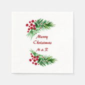 Kiefernkiefer, handgemalt, rote Berries Serviette (Vorderseite)