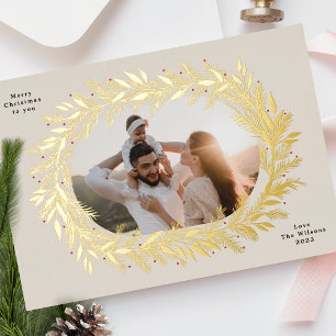 Kiefernkiefer mit elegantem Foto Gold Folien Feiertagskarte