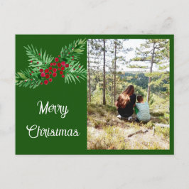 Kiefernkiefer mit handgemalten Wasserfarben und Ro Feiertagspostkarte