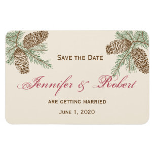 Kiefernkone-Art auf Creme Wedding Save the Date Magnet